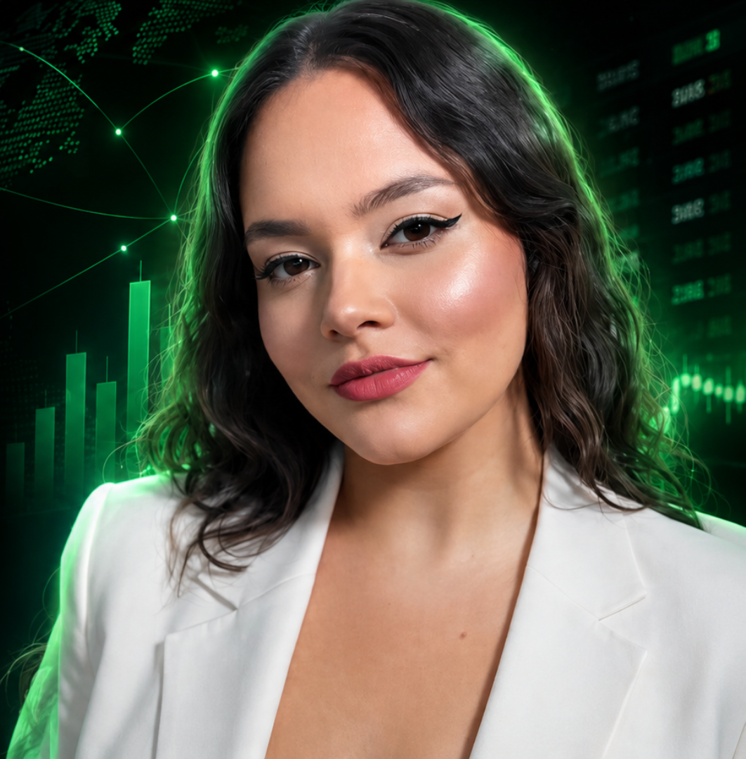 Emyli Garbeloto diante do mapa do investidor