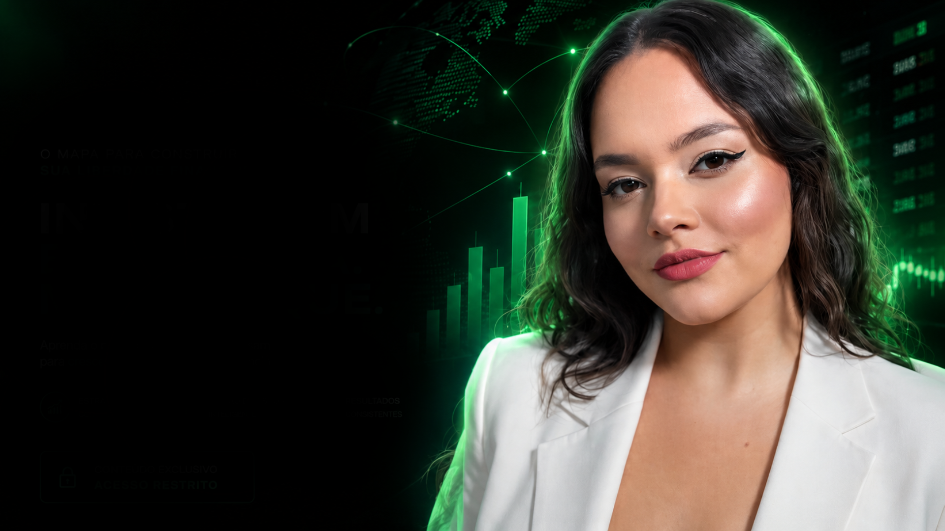 Emyli Garbeloto diante do mapa do investidor